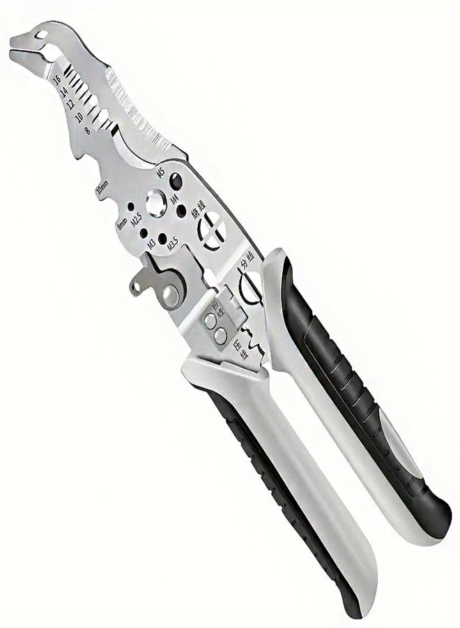 JPT أداة JPT متعددة الوظائف شديدة التحمل لتقشير وتجعيد الأسلاك - مصنوعة من فولاذ الكروم والفاناديوم، بمقبض مريح من مادة TPR، وقاطعة أسلاك كهربائية دقيقة، وأداة تجعيد أطراف الأسلاك للكهربائيين المحترفين - Image 1